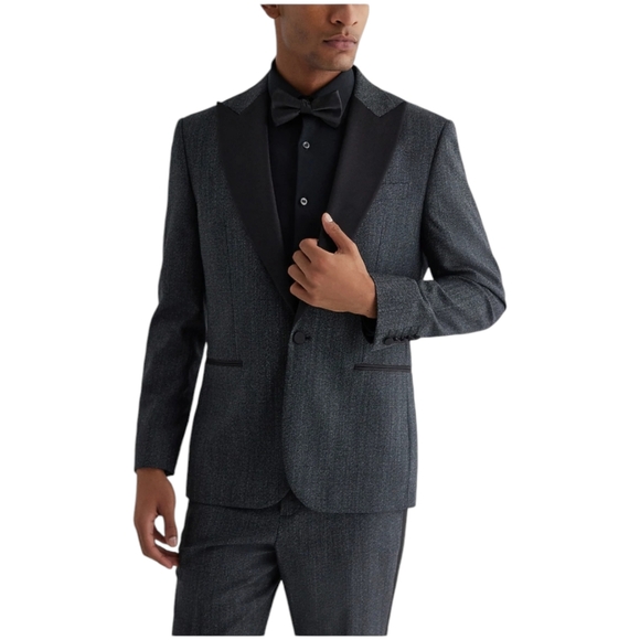 Express Mens Slim Wool-Blend Tuxedo Jacket Size 40S Charcoal Gray Black Lapel - Picture 1 of 5
